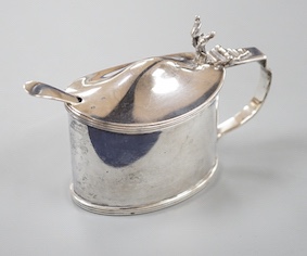 A late Victorian silver oval mustard pot, Stokes & Ireland Ltd, Chester, 1895, length 96mm.